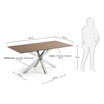 Table Argo 180x100 cm, Inox Porcelanique Iron Corten - dimensions
