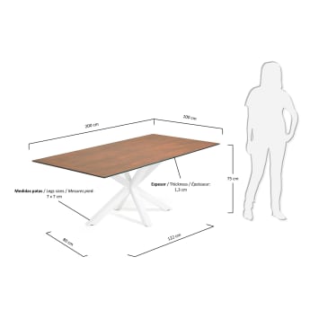 Table New Argo 200x100 cm, blanc Porcelanique Iron Corten - dimensions
