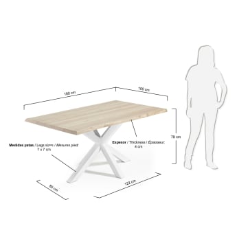 Table Argo placage de chêne blanchi et pieds en acier finition blanche 180 x 100 cm - dimensions