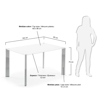 Table Spot 140x90 cm, argent et blanc - dimensions