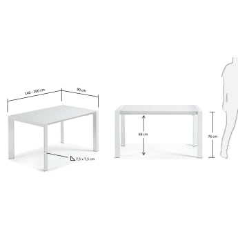 Table extensible Kara 140-200 cm, blanc - dimensions