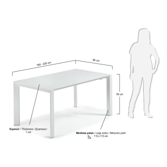 Mesa extensível Kara 160-220 cm, branco - tamanhos