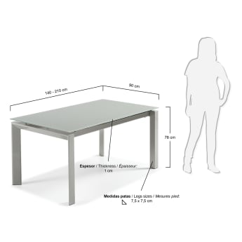 Kila extendable table 140-210 cm, grey - sizes
