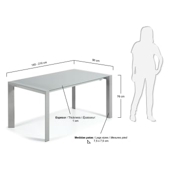 Table extensible Kara 140-200 cm, gris - dimensions