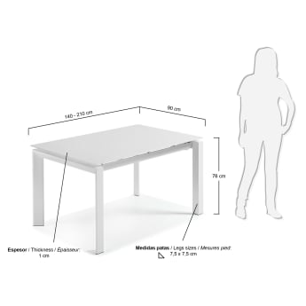 Table extensible Kila 140-210 cm, blanc - dimensions