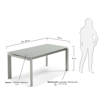Kila extendable table 160-230 cm, grey - sizes