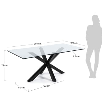 Argo Tisch aus Glas und Stahlbeine mit schwarzem Finish 200 x 100 cm - Größen