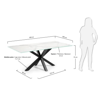 Table New Argo 200x100, epoxy noir et Kalos blanco - dimensions