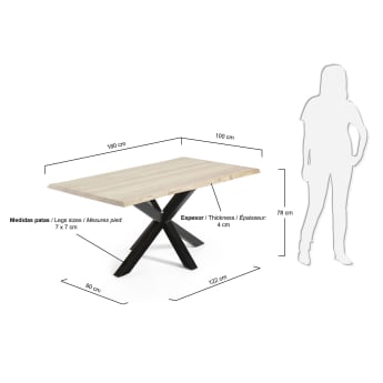 Argo oak veneer table with a whitewashed finish and black steel legs, 180 x 100 cm - sizes