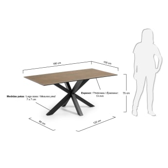 Argo tafel 180 cm porseleinen afwerking Iron Corten zwarte benen - maten