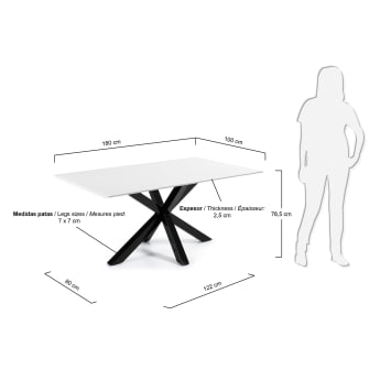 Stół Argo z melaminy z białym wykończeniem i nogami ze stali z czarnym wykończeniem 180 x 100 cm - rozmiary
