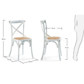 Cadeira Alsie de madeira maciça de bétula lacado branco e assento de ratã - tamanhos