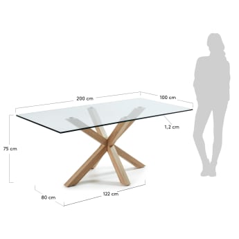 Tavolo Argo in vetro e gambe in acciaio effetto legno 200 x 100 cm - dimensioni