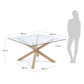 Table Argo-C 149 cm verre pieds effet bois - dimensions