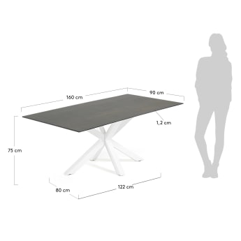 Table Argo en grès cérame Iron Moss et pieds en acier finition blanche 160 x 90 cm - dimensions
