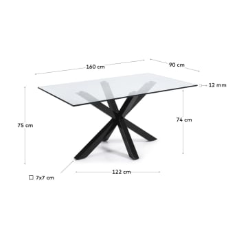 Tavolo Argo in vetro e gambe in acciaio finitura nera 160 x 90 cm - dimensioni