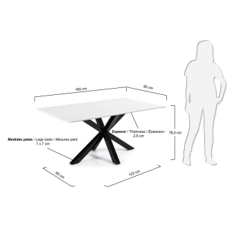 Table Argo en mélaminé finition blanche et pieds en acier finition noire 160 x 100 cm - dimensions