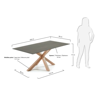 Table New Argo 160x90 cm, Porcelanique Technique Iron Moss - dimensions