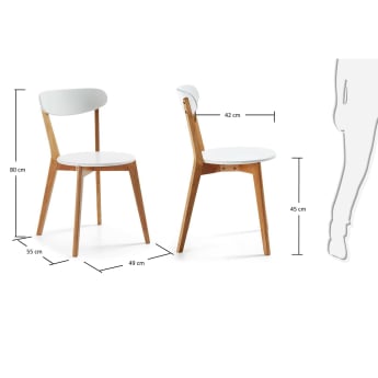 Krzesło Areia z białej lakierowanej melaminy i litego drewna dębowego - rozmiary