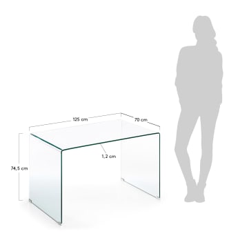 Bureau Burano en verre 125 x 70 cm - dimensions