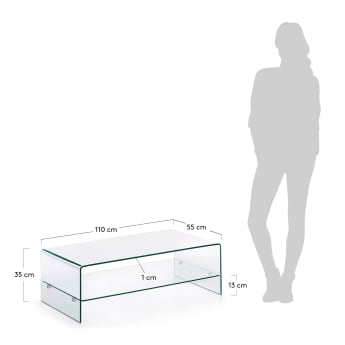 Mesa de centro Burano de vidro 110 x 55 cm - tamanhos