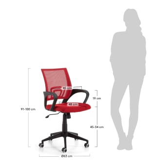 Rail desk chair, red - sizes