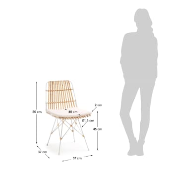 Krzesło Ainisa  z ecru poduszką rattan metalowa konstrukcja w kolorze białym - rozmiary
