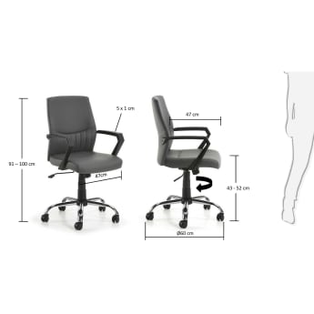 Chaise bureau Notreve, gris - dimensions
