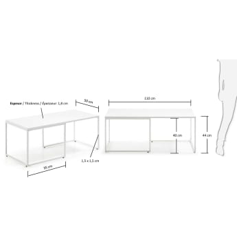 Table basse Munch 110x50cm, blanc - dimensions