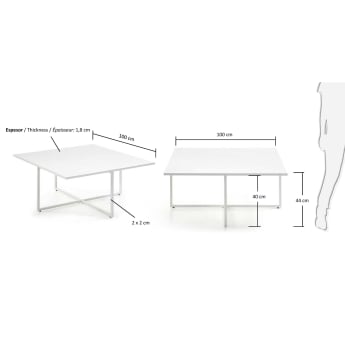 Munch coffee table 100x100 cm, white - sizes