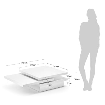Mesa de centro Kiu de MDF lacado em branco 70 (106) x 70 cm - tamanhos