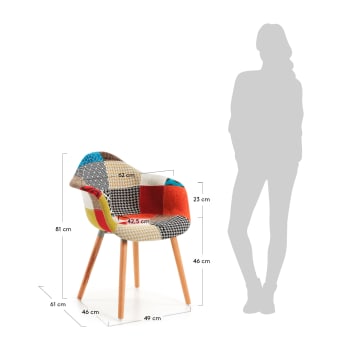 Καρέκλα Kevya, πολύχρωμο patchwork και πόδια σε ξύλο οξιάς - μεγέθη