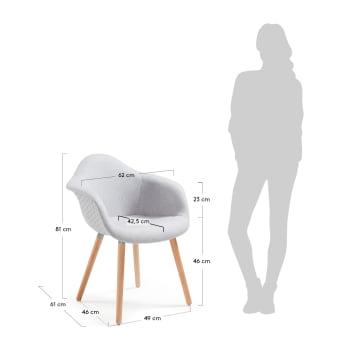 Καρέκλα Kevya, ανοιχτό γκρι και πόδια σε ξύλο οξιάς - μεγέθη