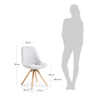 Ralf light grey chair with padded seat and solid beech legs - sizes
