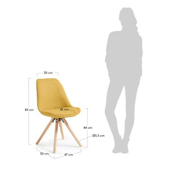 Cadeira Ralf tecido mostarda e natural - tamanhos