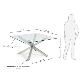 Table Argo-C 149 cm verre mat pieds en acier inoxydable - dimensions