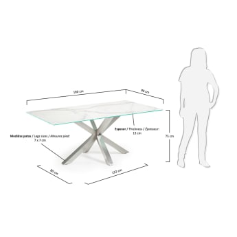 Table Argo 160x90, Inox Mat et Kalos blanco - dimensions