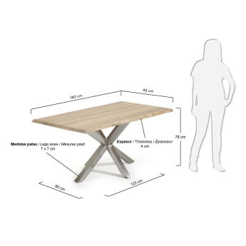 Table Argo 160 cm chêne blanchi pieds en acier inoxydable mat - dimensions
