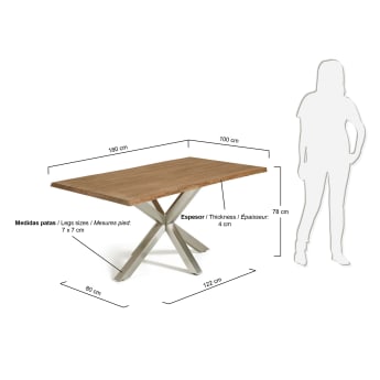 Argo table 180 cm antique oak matt stainless steel legs - sizes
