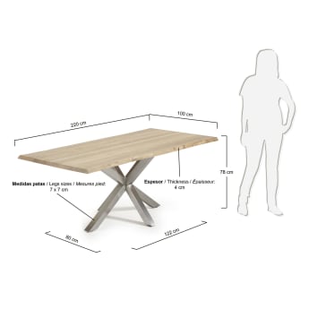 Table Argo 220 cm chêne blanchi pieds en acier inoxydable mat - dimensions