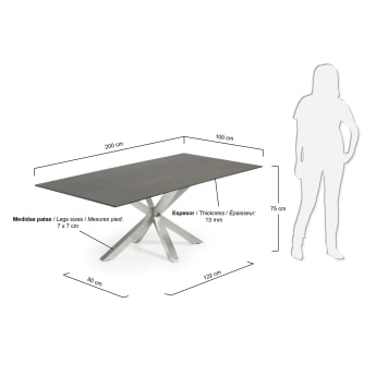 Argo tafel 200 cm porselein afwerking Iron Moss mat roestvrij benen - maten