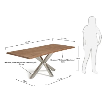 Table Argo 220 cm chêne vieilli pieds en acier inoxydable mat - dimensions