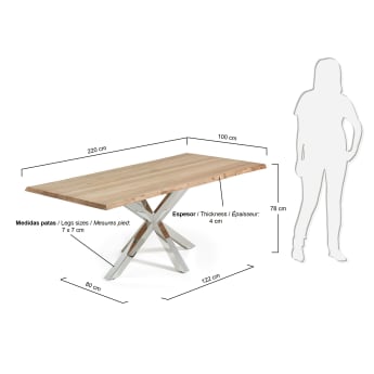 Table New Argo 220 x 100 cm inox chêne naturel - dimensions