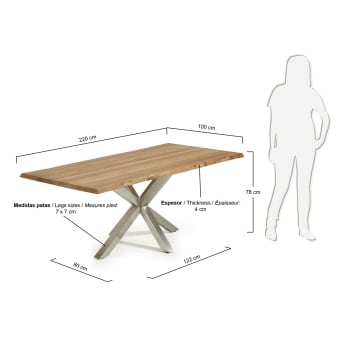 Table Argo 220 cm chêne naturel pieds en acier inoxydable mat - dimensions