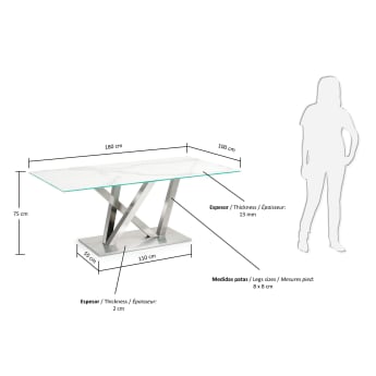 Table Nyc 180x100, inox mat Kalos - dimensions