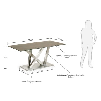 Table Nyc 180x100, inox mat Iron Moss - dimensions