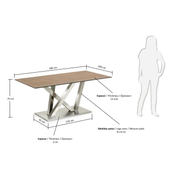 Table Nyc 180x100, inox mat Iron Corten - dimensions
