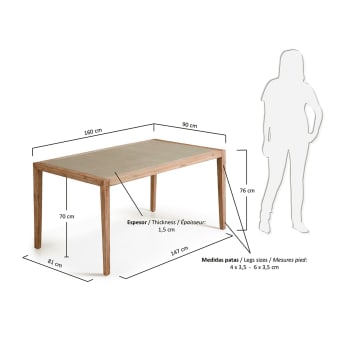 Stół Vetter 160 x 90 cm z litego drewna eukaliptusowego z polycementem  100% FSC - rozmiary