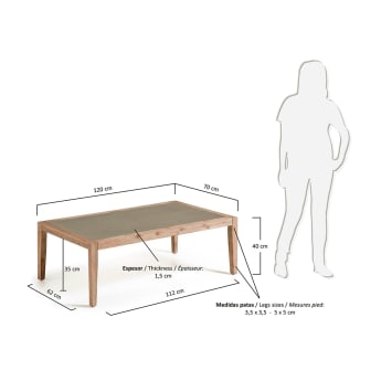 Table basse Vetter 120 x 70 cm finition poly-cement et bois d'eucalyptus massif 100 % FSC - dimensions