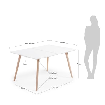 Table extensible Eunice, 140(220)x90 cm - dimensions
